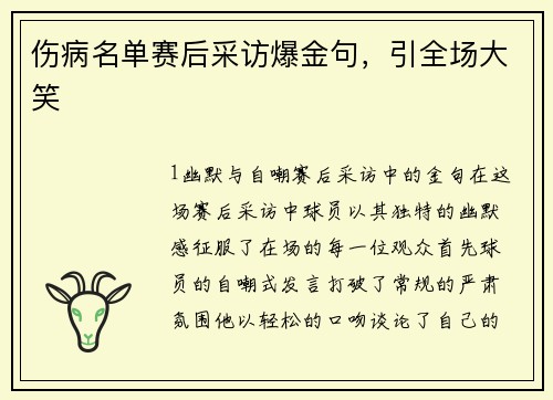 伤病名单赛后采访爆金句，引全场大笑
