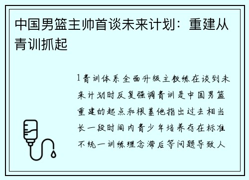 中国男篮主帅首谈未来计划：重建从青训抓起