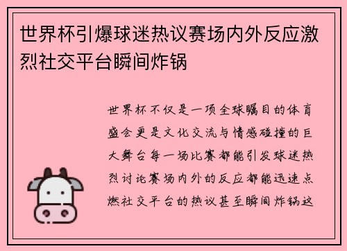 世界杯引爆球迷热议赛场内外反应激烈社交平台瞬间炸锅
